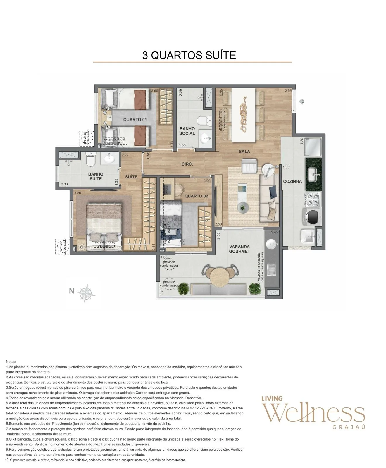 Planta 3 quartos 68 m² no Living Wellness Grajaú
