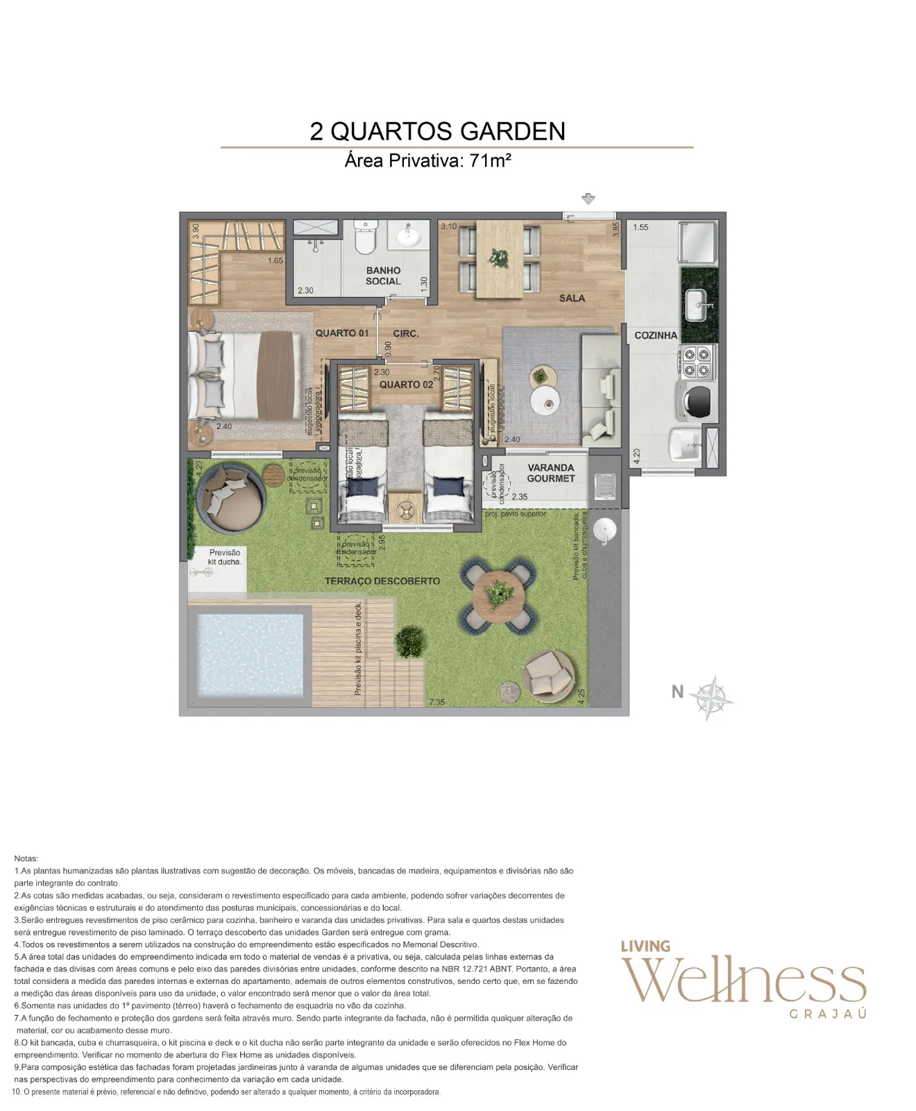 Planta Garden 2 quartos 71 m² no Living Wellness Grajaú