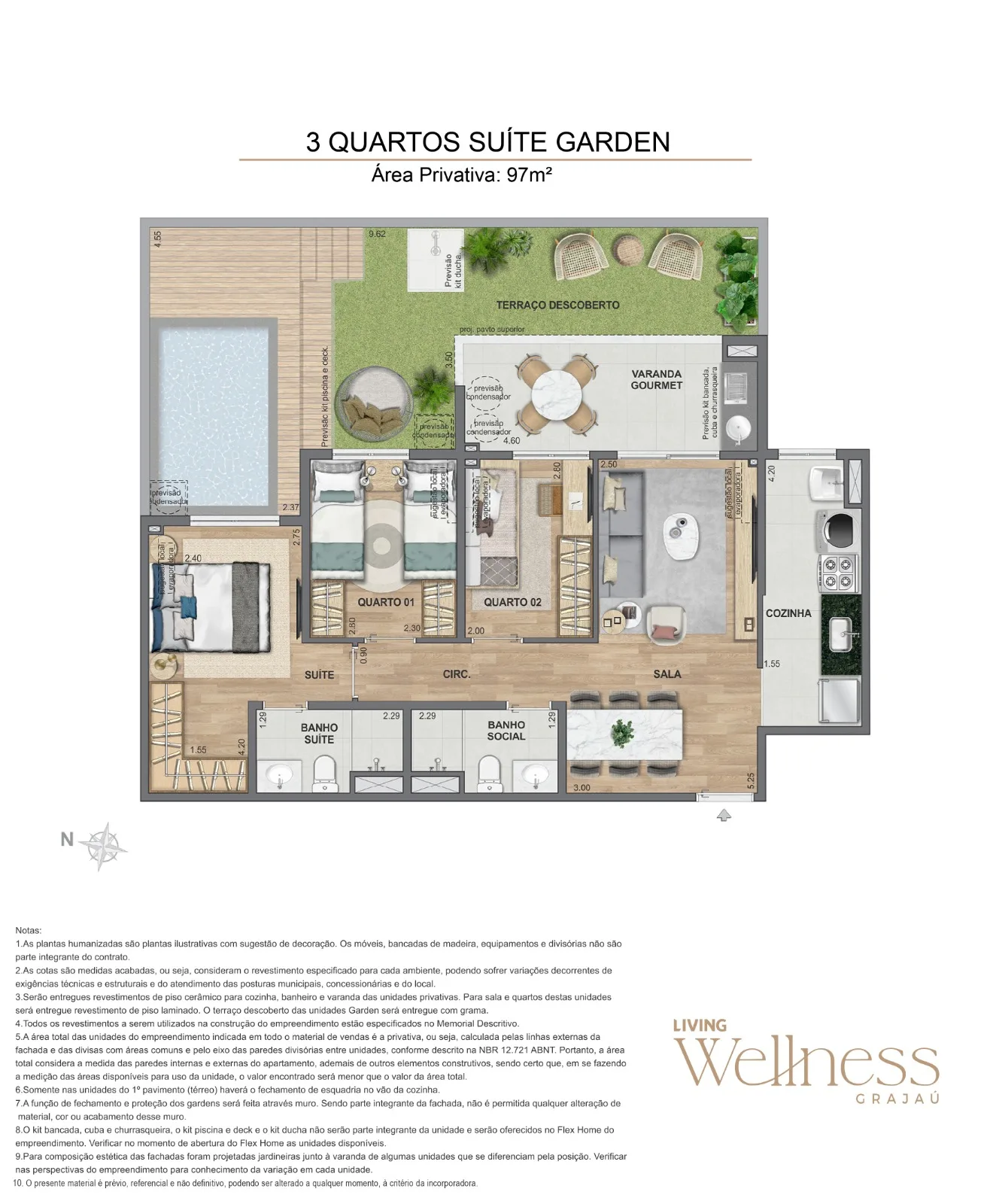 Planta Garden 3 quartos com suíte 97 m² no Living Wellness Grajaú