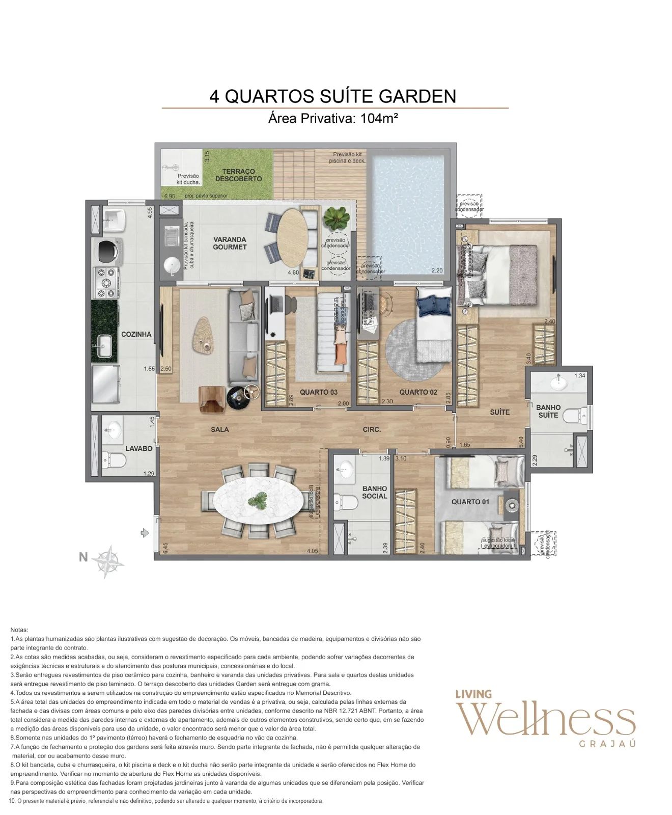 Planta Garden 4 quartos com suíte 104 m² no Living Wellness Grajaú