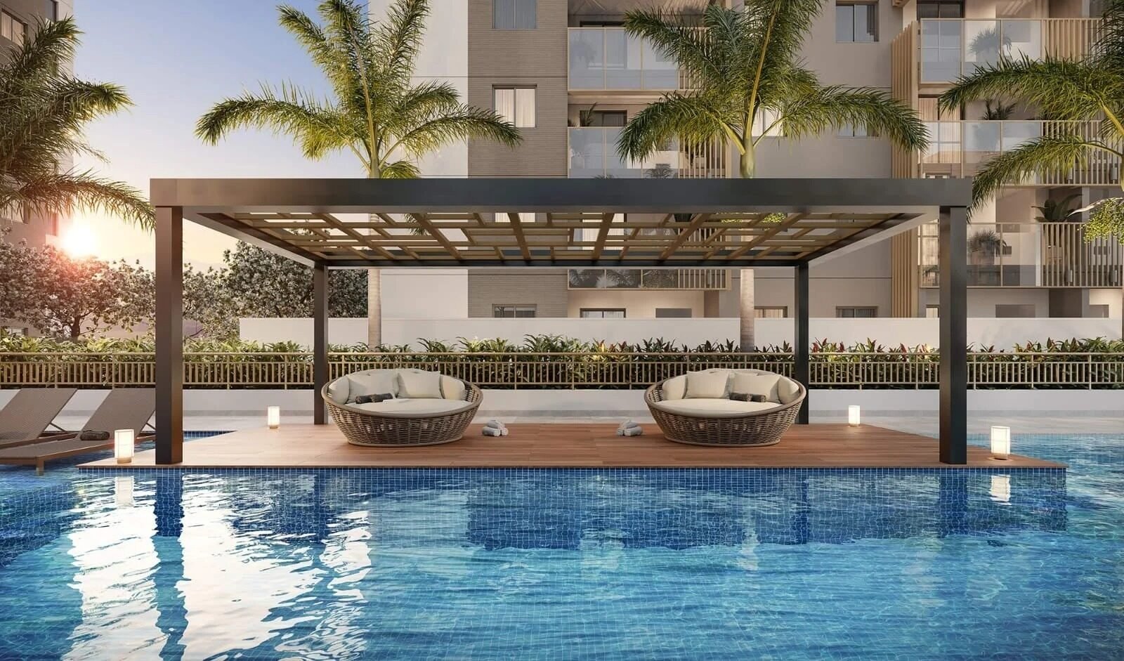 Piscina e área de descanso