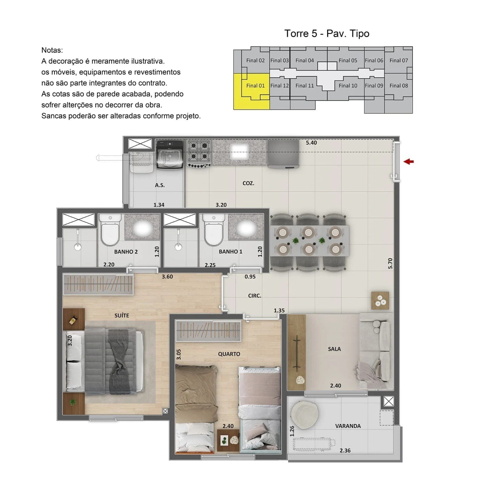 Planta de 2 quartos