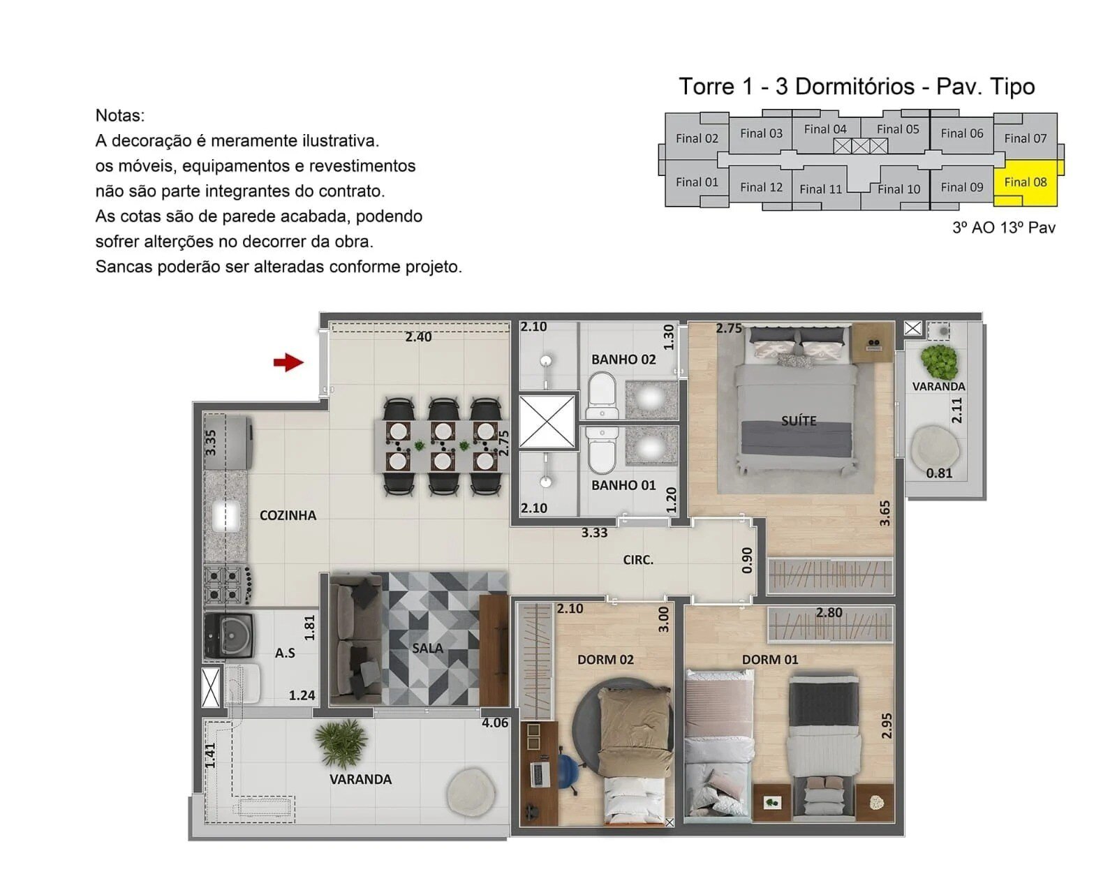 Planta de 3 quartos