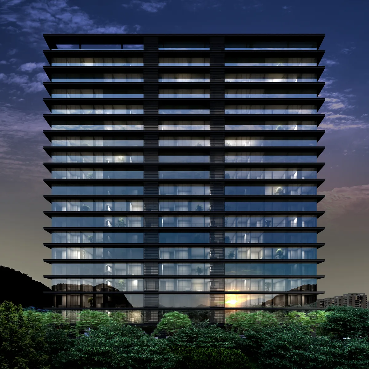 Fachada noturna do Murano Residencial