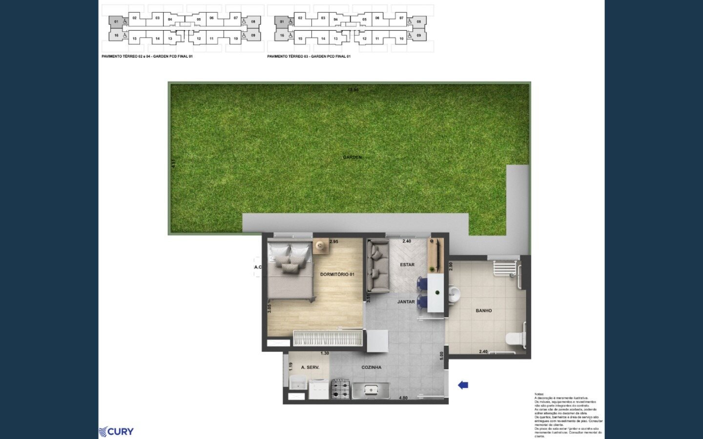 Planta de 1 quarto garden