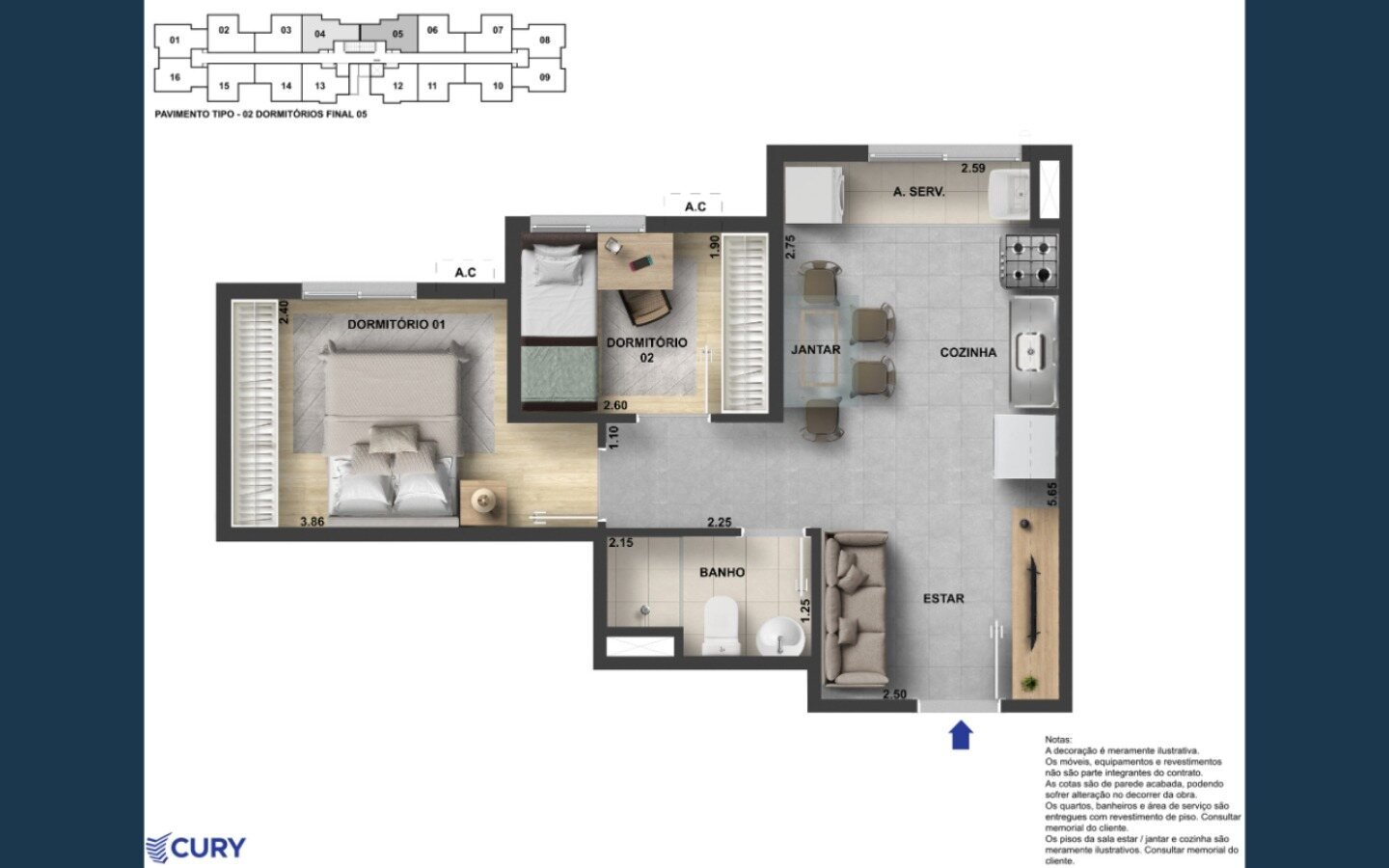 Planta de 2 quartos