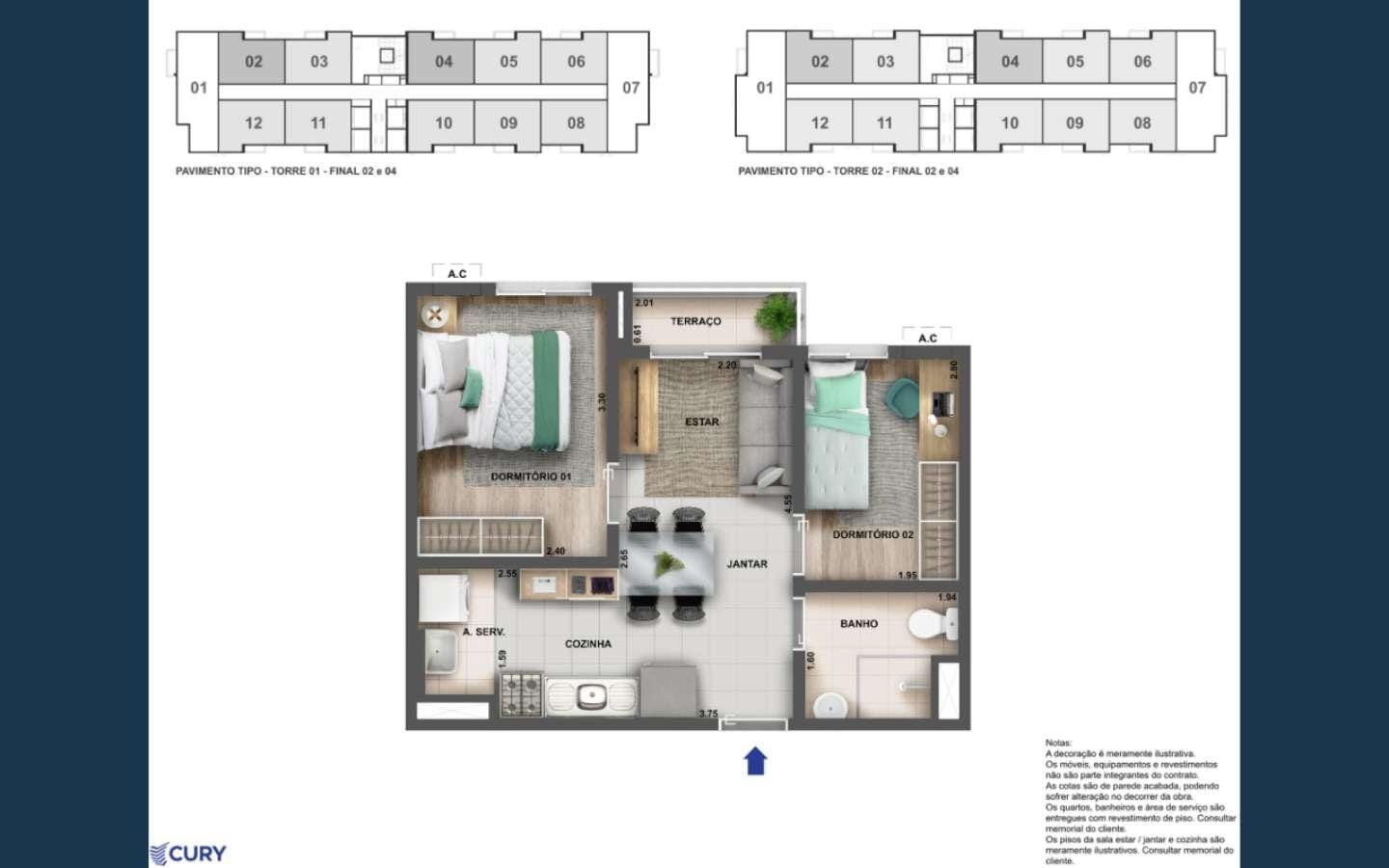 Planta de 2 quartos