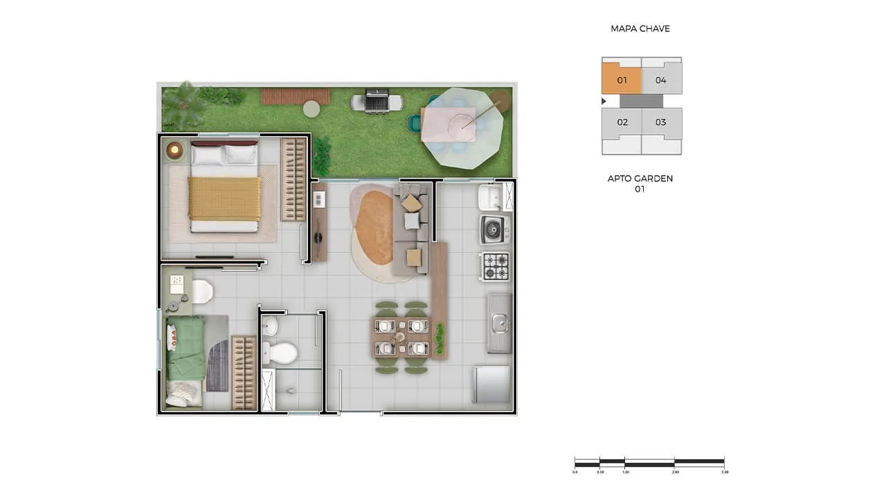 Planta Garden 2 quartos Novo Lar Alameda Campo Grande