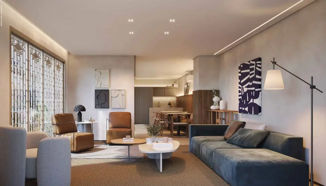Living do apartamento decorado do Oba Urca