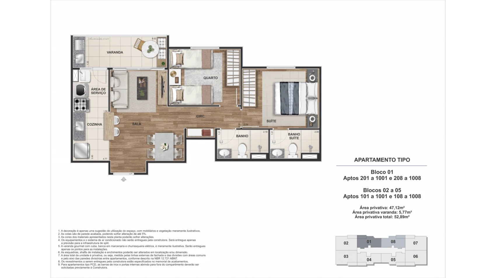 Planta 2 quartos com suite 52,89 m2 - Origem Porto Imperial Riva no Porto Maravilha