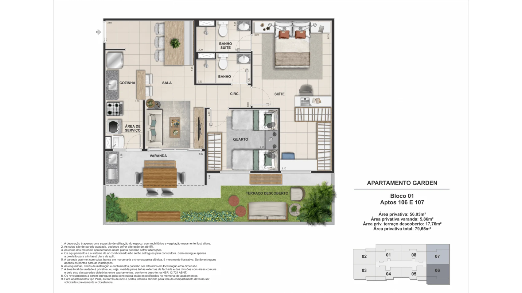 Planta garden 2 quartos 79 m2 - Origem Porto Imperial Riva no Porto Maravilha