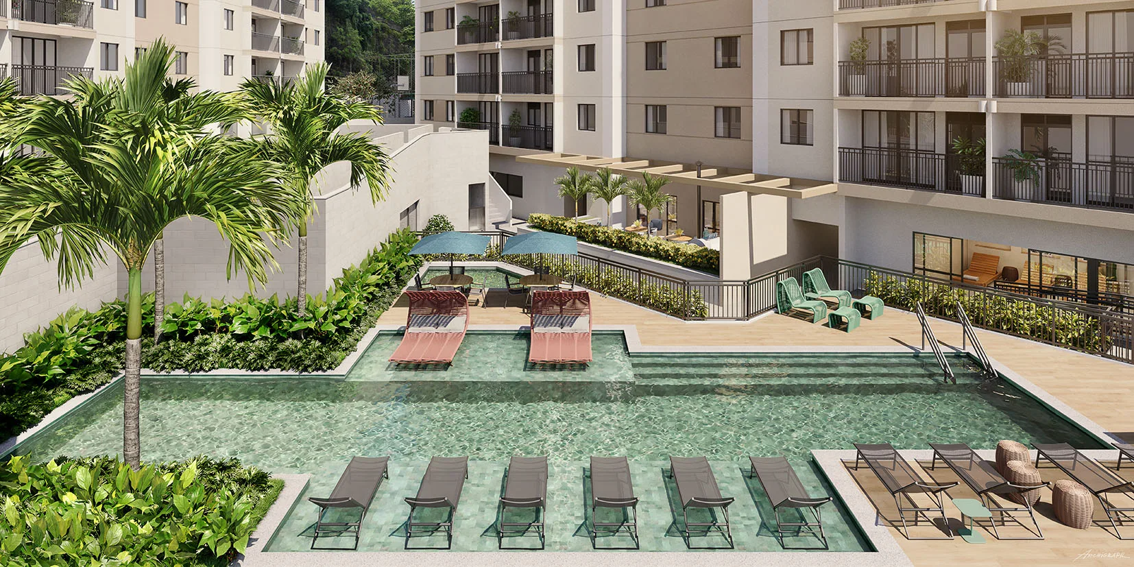 Vista aerea da piscina - Origem Porto Imperial Riva no Porto Maravilha
