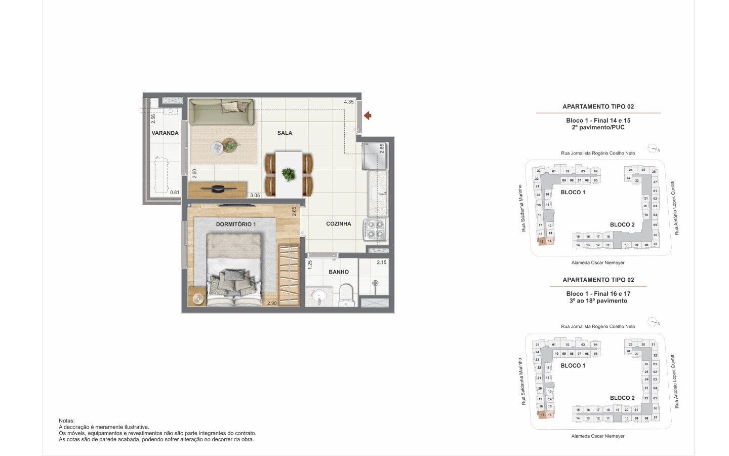 Planta de 1 quarto com varanda