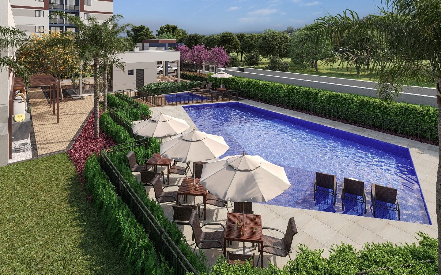 Vista aérea da piscina