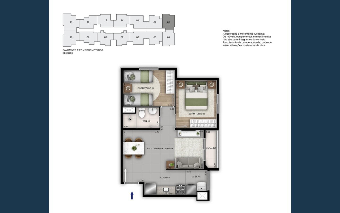 Planta de 2 quartos