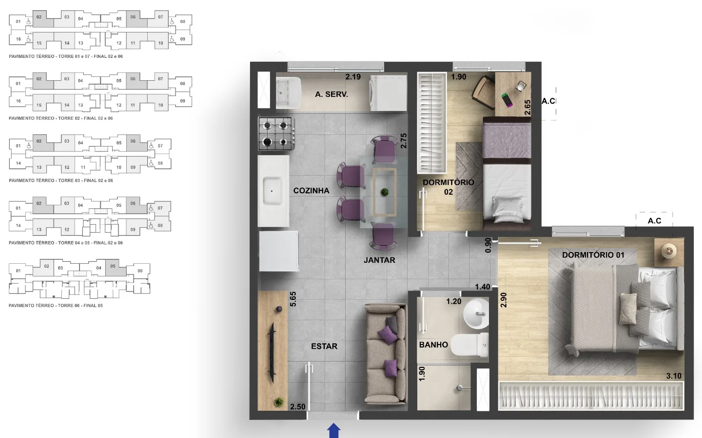 Planta 2 quartos com vaga Parque Brito Campo Grande