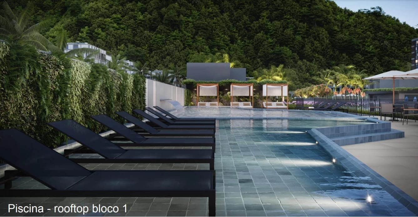 Piscina do rooftop do bloco 1 do Parque Sustentável da Gávea
