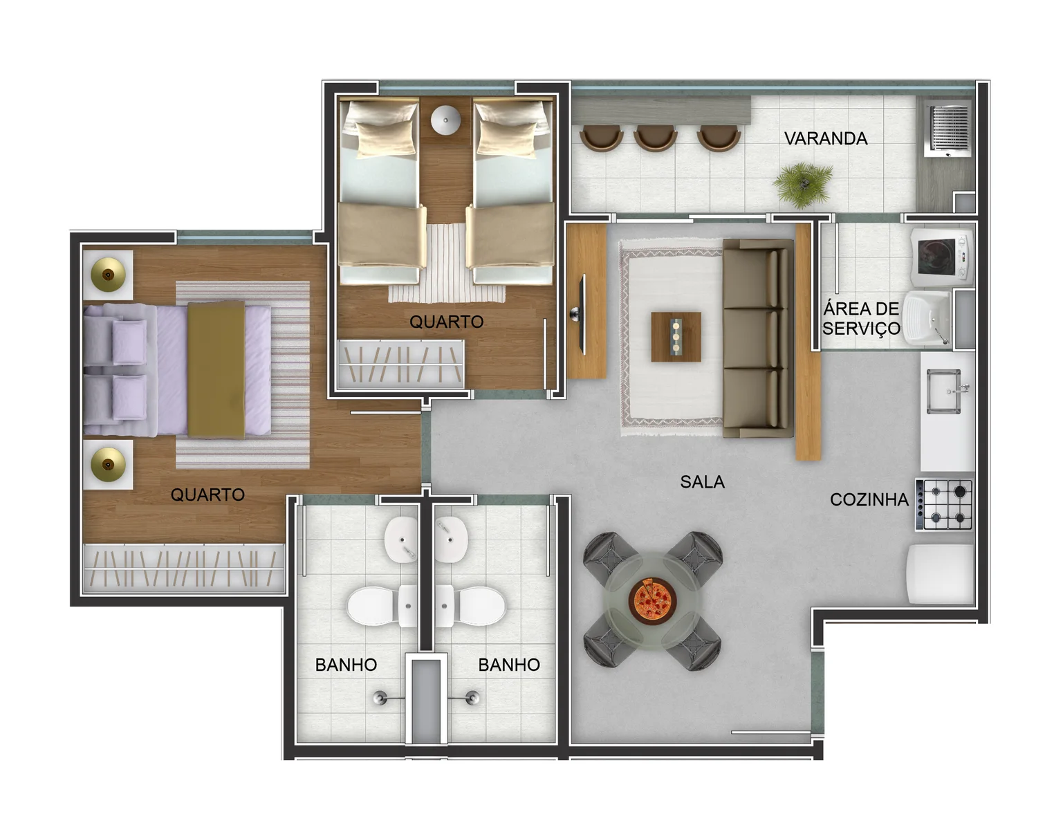 Planta 2 quartos com suíte