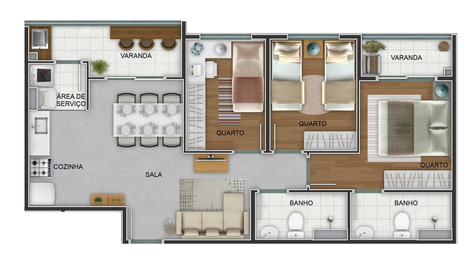 Planta 3 quartos com suíte