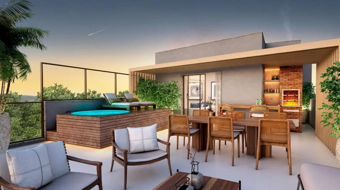 Terraço da cobertura duplex com piscina do Relier Tijuca