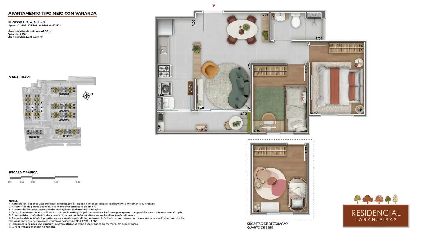 Planta 2 quartos 41 m2 Nova Residencial Laranjeiras