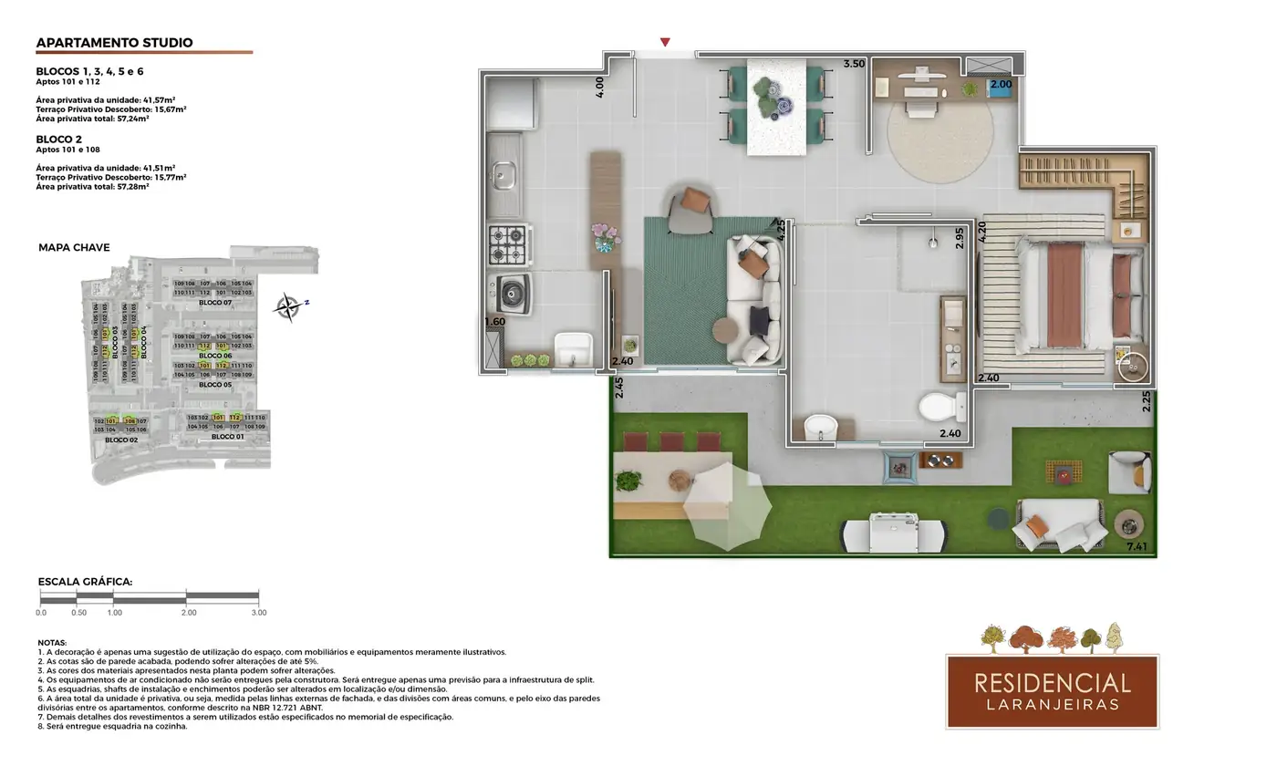 Planta garden 1 quarto 55 m2 Nova Residencial Laranjeiras