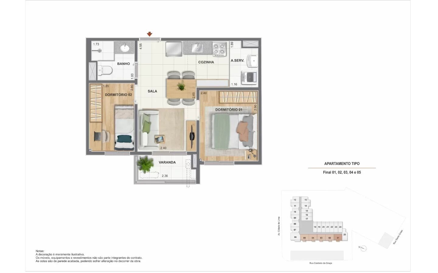 Planta de 2 quartos