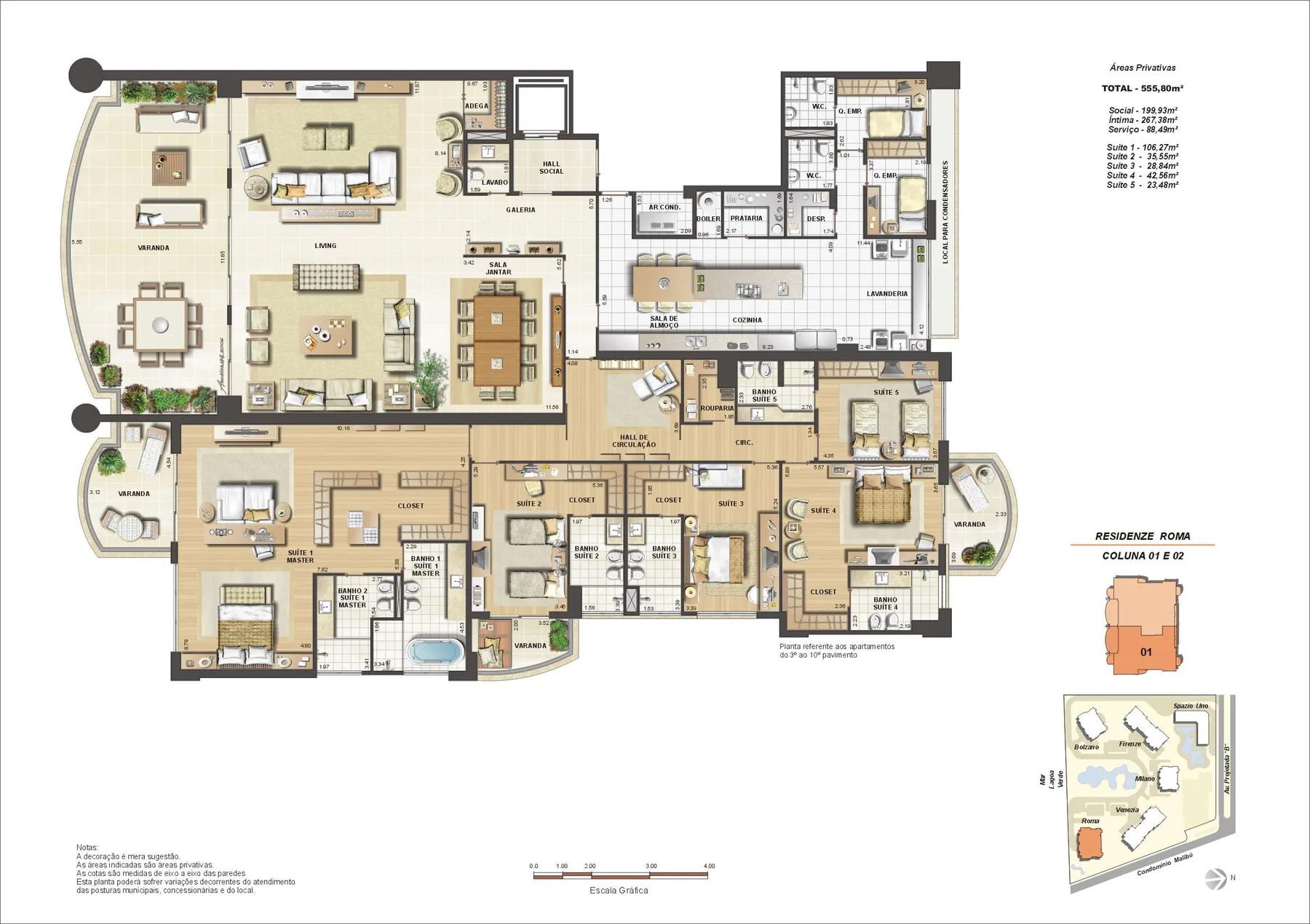 Planta do Riserva Uno: Bloco 1 apartamento 01