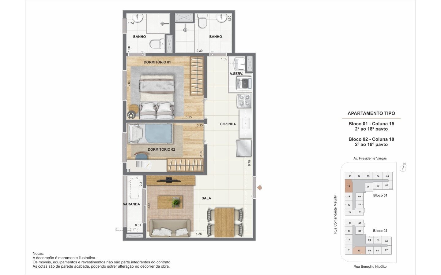 Planta de 2 quartos com suíte