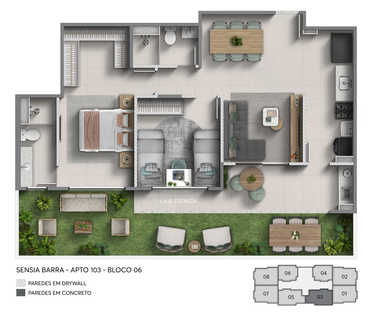Planta de 2 quartos unidade 103