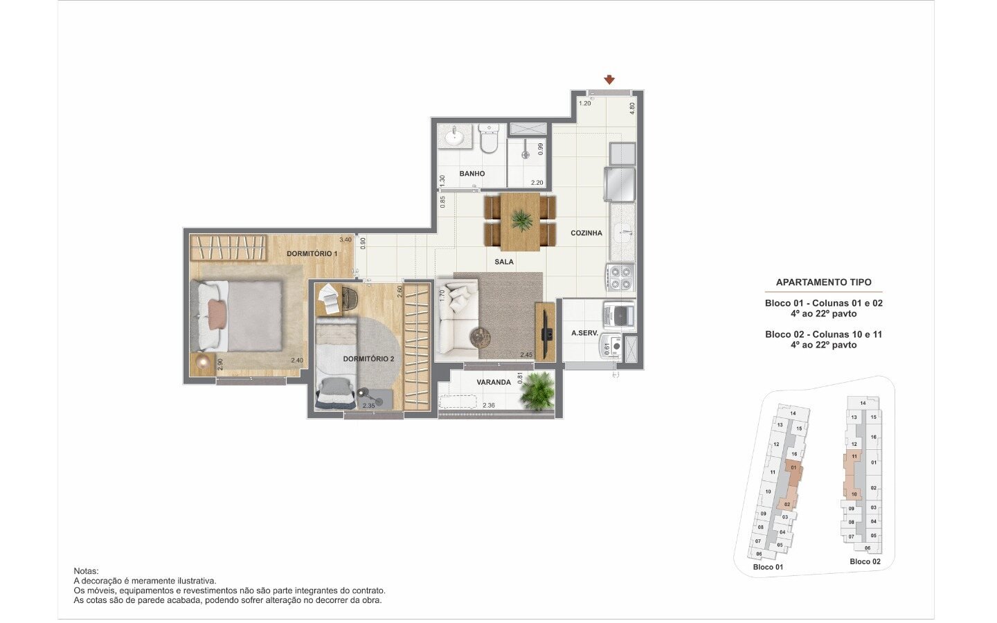 Planta de 2 quartos