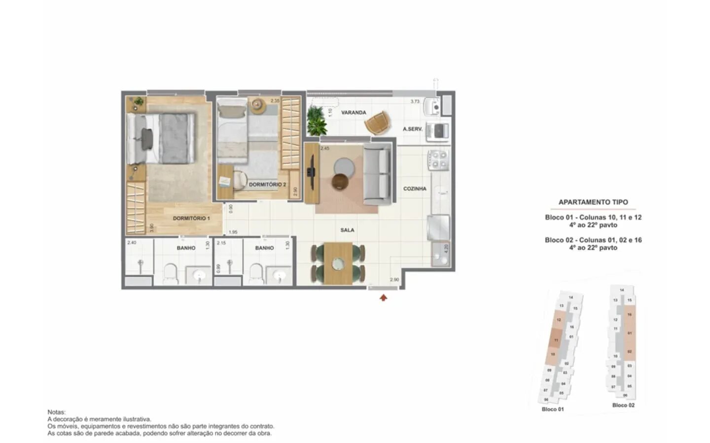 Planta de 2 quartos com suíte