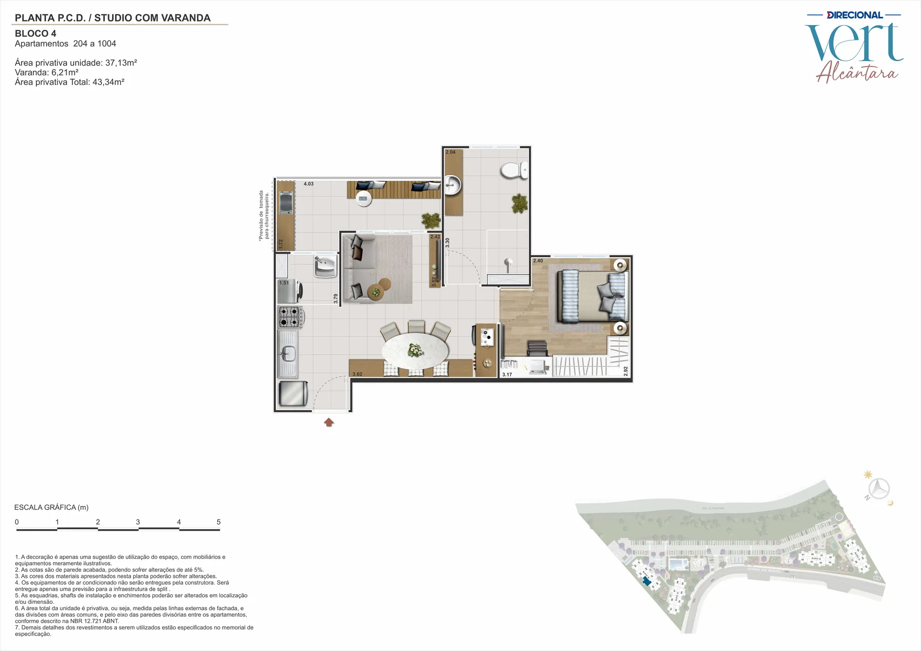 Planta 1 quarto 43 m2 Vert Alcantara