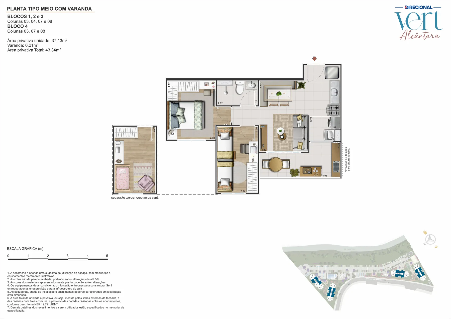 Planta 2 quartos 36 m2 Vert Alcantara