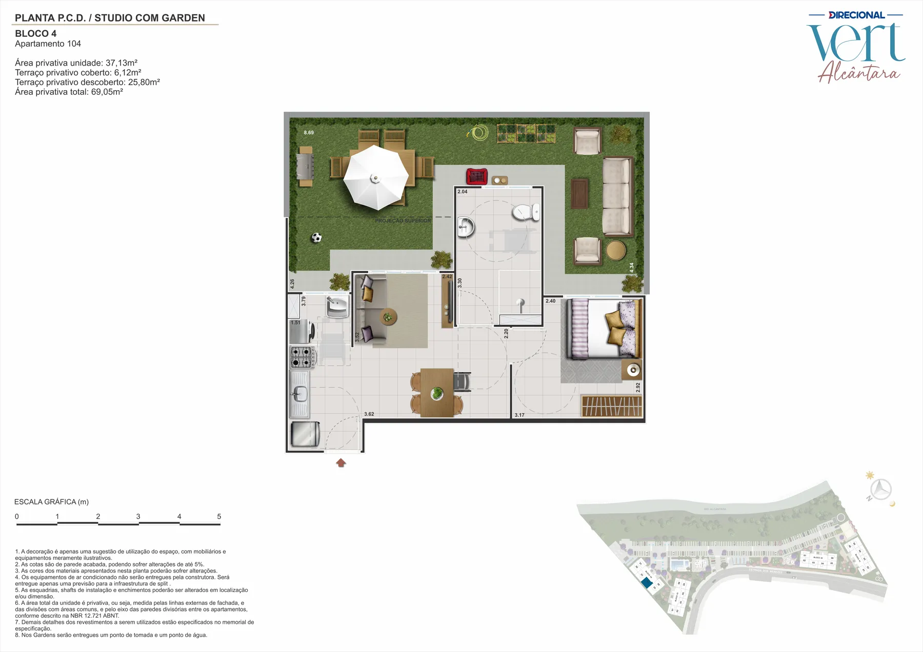 Planta garden 1 quarto 69 m2 Vert Alcantara