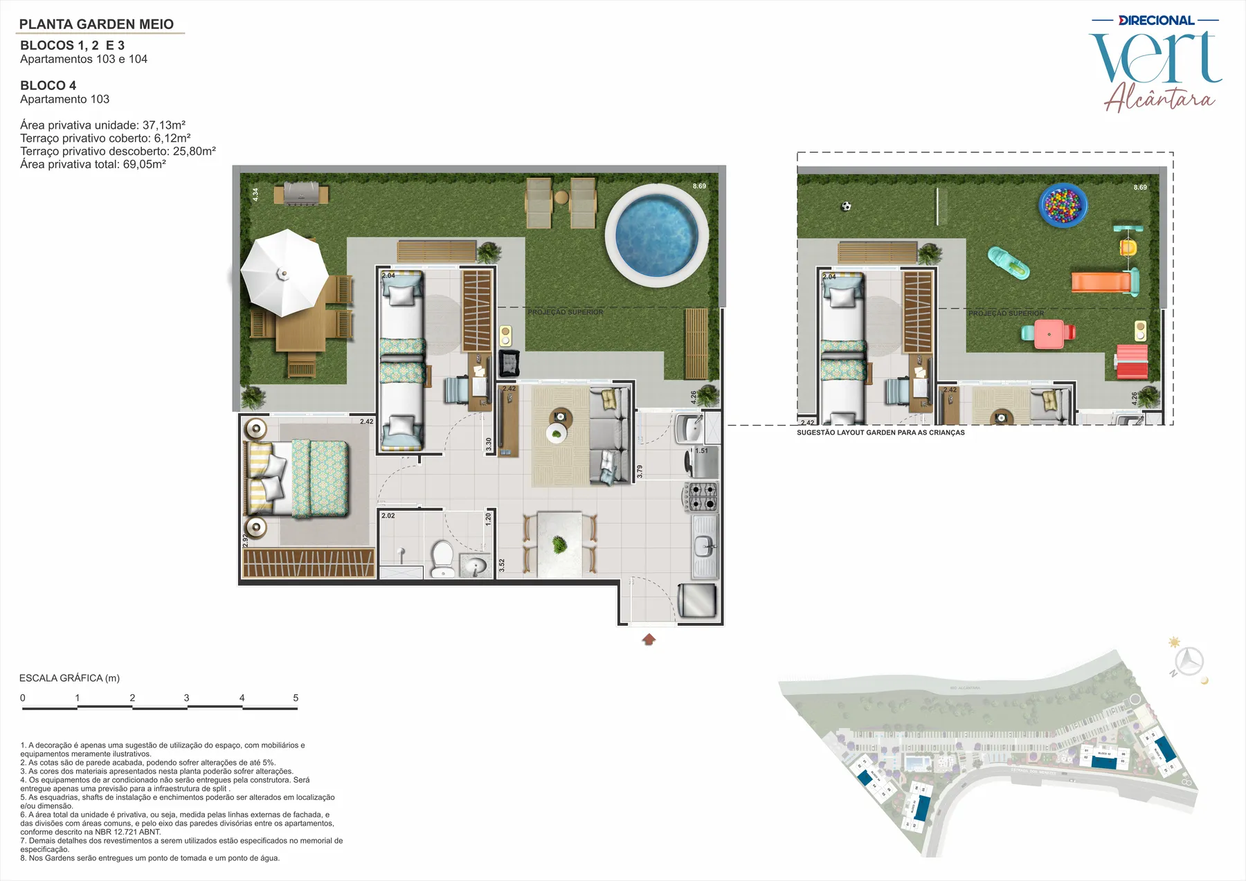 Planta garden 2 quartos 59 m2 Vert Alcantara